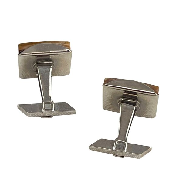 Vintage Silver-Tone & Brown Swirled Rectangular Cufflinks For Men - Picture 4 of 6
